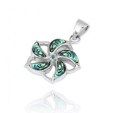 Hibiscus Shaped Pendant with Abalone shell Starfish and Swiss Blue Topaz