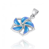 Hibiscus Shaped Pendant with Blue Opal Starfish and Swiss Blue Topaz