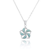 Hibiscus Shaped Pendant Necklace with Larimar and Swiss Blue Topaz