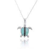 Turtle Pendant Necklace with Larimar and Black Spinel