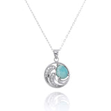 Waves Pendant Necklace with Larimar and White CZ