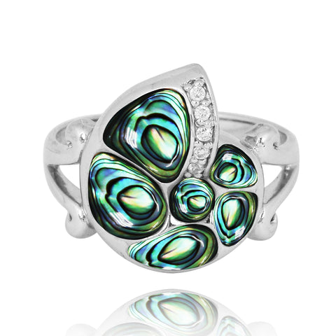 Seashell Ring with Abalone shell and White CZ