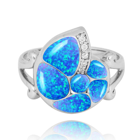 Seashell Ring with Blue Opal and White CZ