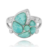 Seashell Ring with Larimar and White CZ