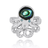 Octopus Ring with Abalone shell, London Blue Topaz and White CZ