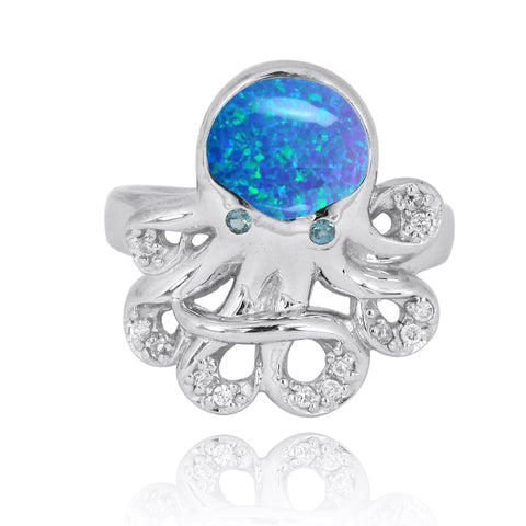 Octopus Ring with Blue Opal, London Blue Topaz and White CZ
