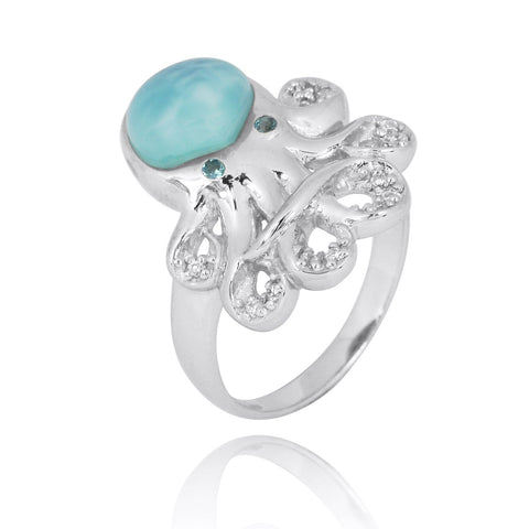 Octopus with Larimar and London Blue Topaz Ring