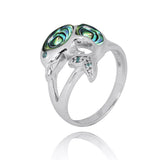 Dolphin Ring with Abalone shell, London Blue Topaz and Swiss Blue Topaz