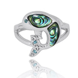 Dolphin Ring with Abalone shell, London Blue Topaz and Swiss Blue Topaz