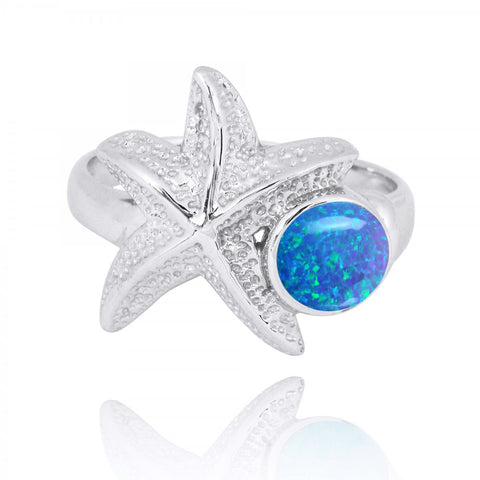 Starfish Ring with Round Blue Opal