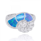 Seashell Ring with Blue Opal and White CZ