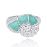 Seashell Ring with Larimar and White CZ