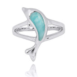 Jumping Dolphin Ring with Larimar