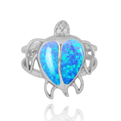 Turtle Ring with Blue Opal and White CZ
