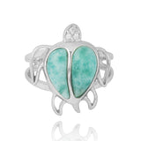Turtle Ring with Larimar and White CZ