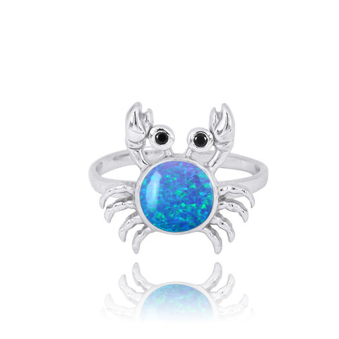 Crab Ring with Blue Opal and Black Spinel