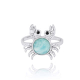 Crab Ring with Larimar and Black Spinel