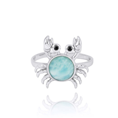 Crab Ring with Larimar and Black Spinel