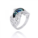 Dolphin Ring with Abalone shell and Black Spinel