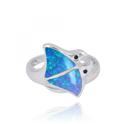 Stingray Ring with Blue Opal and Black Spinel