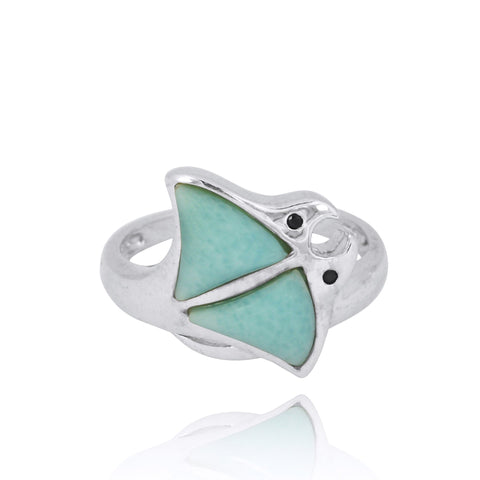 Stingray Ring with Larimar and Black Spinel