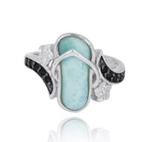 Sandal Ring with Larimar and Black Spinel