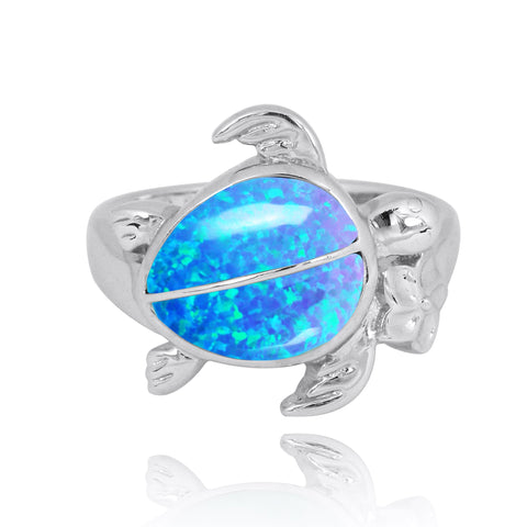 Turtle Ring with 2 Blue Opal Stones