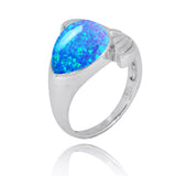 Whale Tail Ring with Blue Opal and White CZ