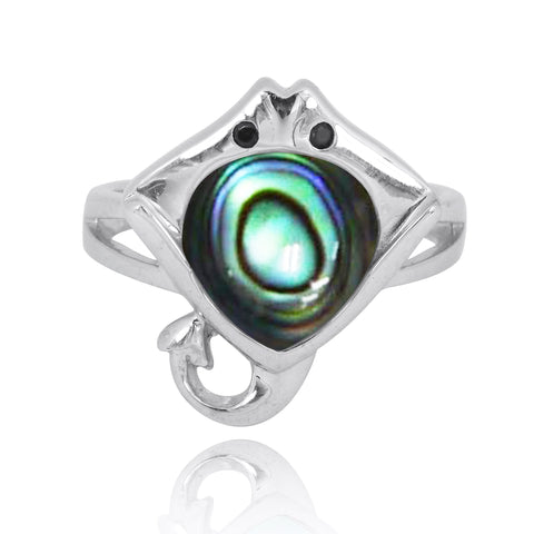 Manta Ray Ring with Abalone shell and Black Spinel