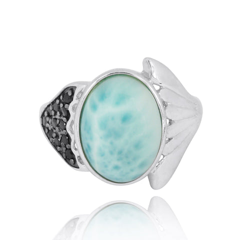 Fin Ring with Larimar and Black Spinel
