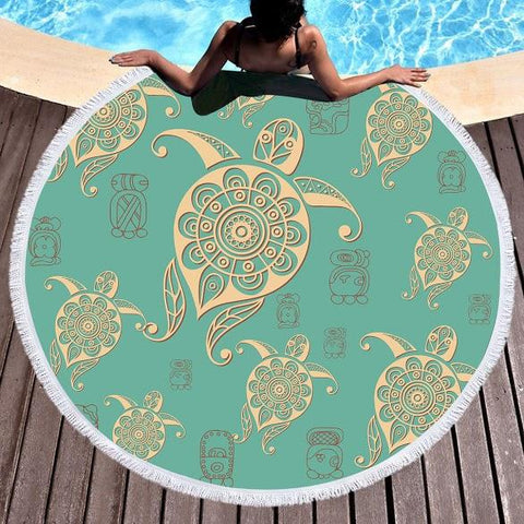 Turtles in Turquoise Round Beach Towel