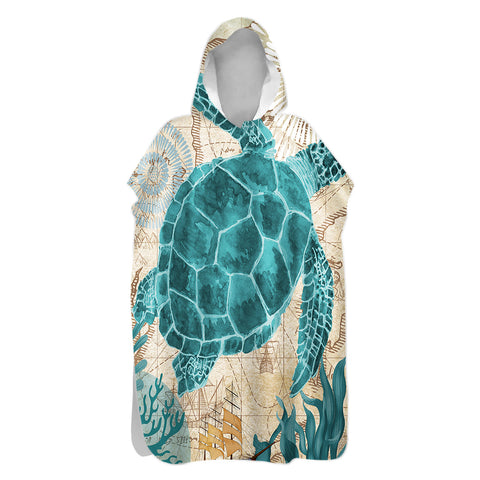 Sea Turtle Love Sand-Free Surf Poncho, Warm, Windproof, Changing Towel Hoodie