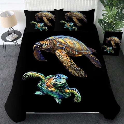 Sea Turtles in Black Doona Cover Set