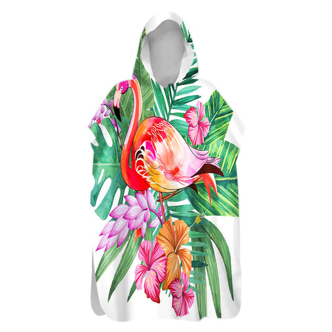 Tropical Flamingo Sand-Free Surf Poncho, Warm, Windproof, Changing Towel Hoodie