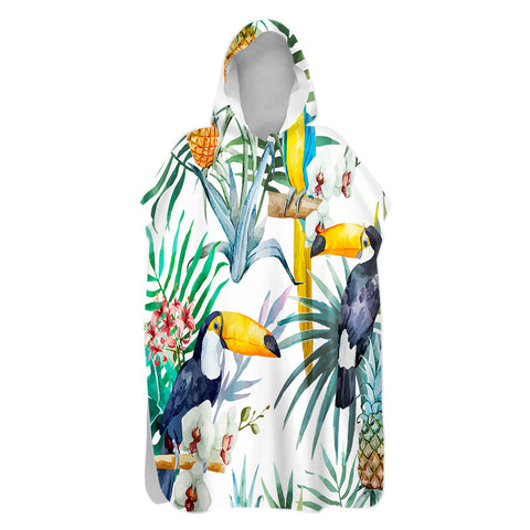Tropical Toucans Sand-Free Surf Poncho, Warm, Windproof, Changing Towel Hoodie