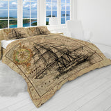 Vintage Nautical Map Reversible Bed Cover Set