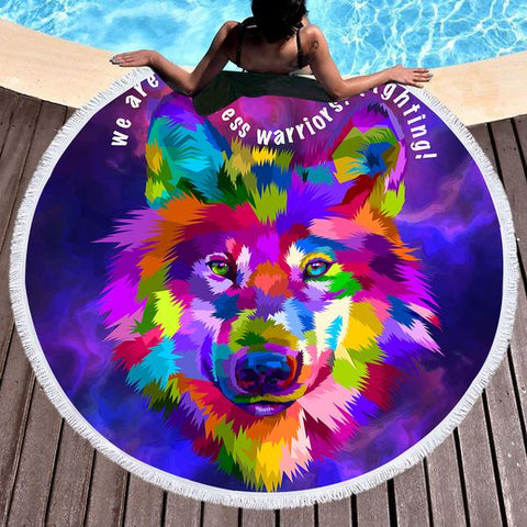 Wolf Rainbow Round Beach Towel