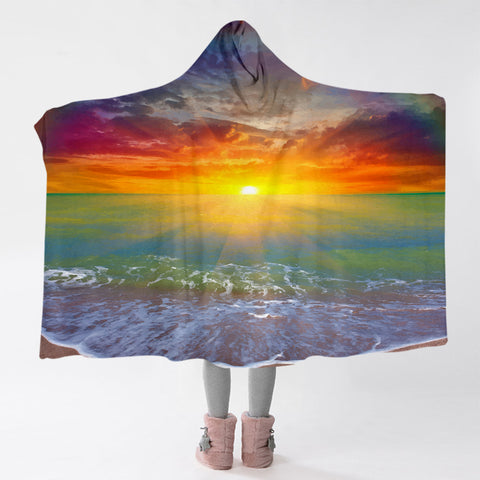 Beach Sunset Cosy Hooded Blanket