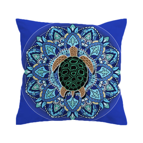 Blue Mandala Turtle Cushion Cover