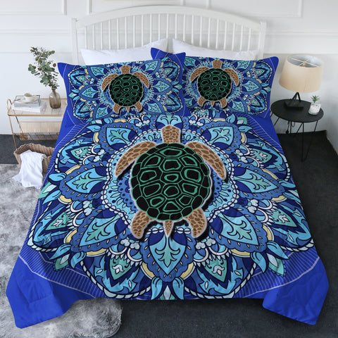 Blue Mandala Turtle New Quilt Set