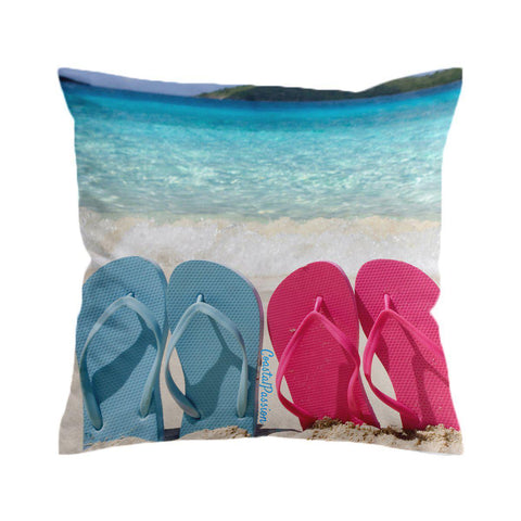 Blue & Pink Flip Flops Cushion Cover