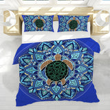 Blue Mandala Turtle Reversible Bed Cover Set