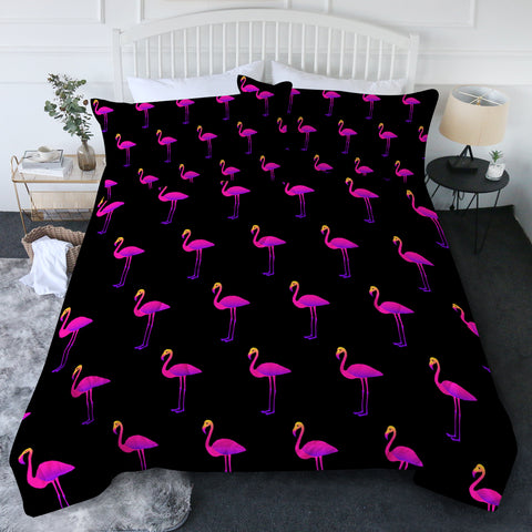 Flamingos in Black New Quilt Set