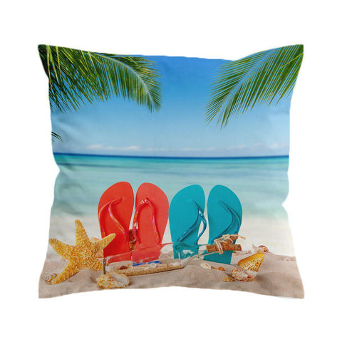 Flip Flops in the Sand Cushion Cover
