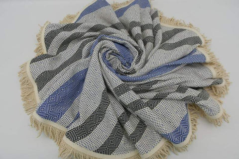 Blue and Black 100% Cotton Original Round Turkish Towel