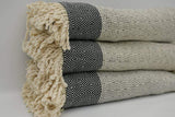 Black and Beige 100% Cotton Original Round Turkish Towel