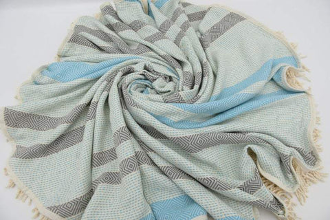 Turquoise and Gray 100% Cotton Original Round Turkish Towel