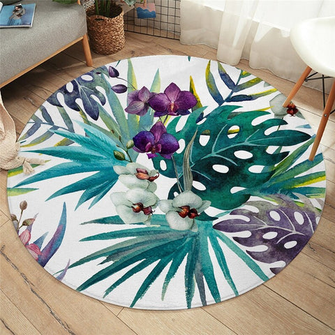 Tropical Orchids Round Floor Mat