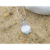Helm Pendant Necklace with Larimar, Blue Topaz and Mother of Pearl Mosaic