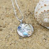 Seahorse Pendant Necklace with Larimar, Blue Topaz, Blue Sapphire and Mother of Pearl Mosaic
